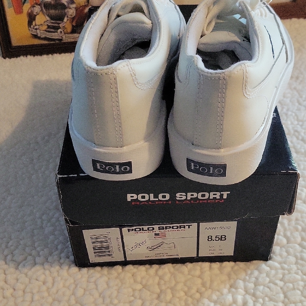 Polo by Ralph Lauren White Leather Rare Britton Sneakers - Picture 3 of 4